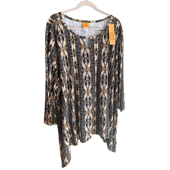 NWT Ruby Rd Womens 4X Abstract Scoop Neck Keyhole Top Black 3/4 Sleeve 25.5x28 - Picture 3 of 8